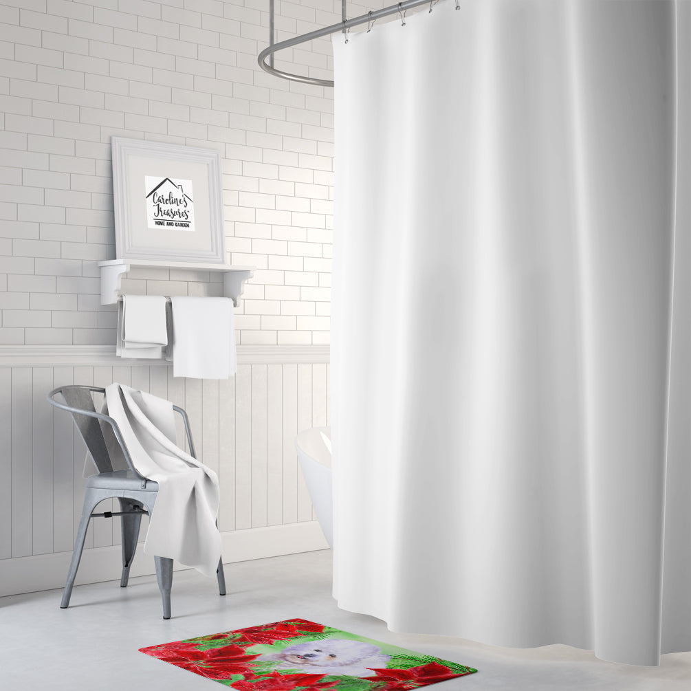 Bichon Frise Poinsettas Memory Foam Kitchen Mat Machine Washable Anti-Fatigue Cushion Comfort Bath or Kitchen Rug