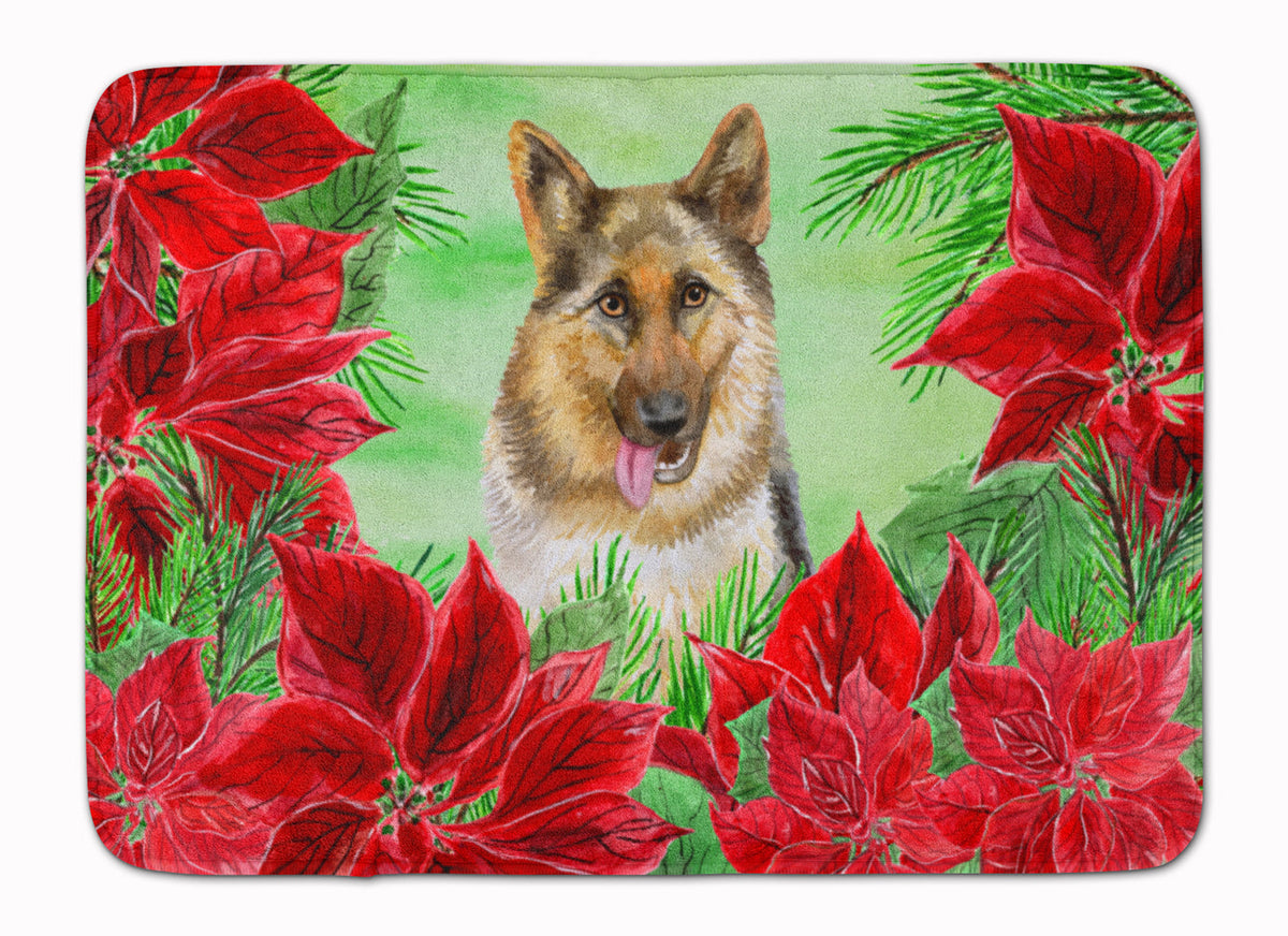 German Shepherd Poinsettas Memory Foam Kitchen Mat Machine Washable Anti-Fatigue Cushion Comfort Bath or Kitchen Rug