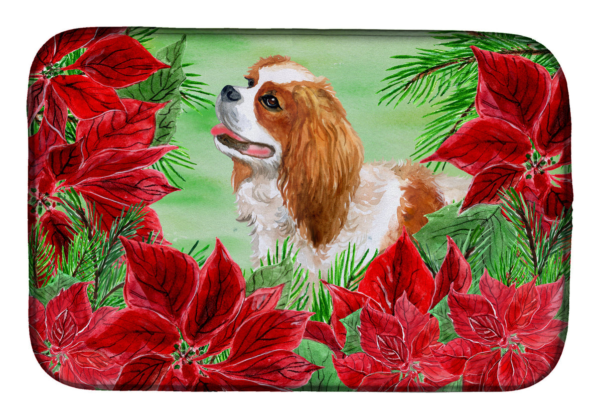 Cavalier Spaniel Poinsettas Dish Drying Mat Absorbent Dish Drying Mat Pad for Kitchen Counter Dish Drainer Mat for Countertop, 14 x 21", Multicolor