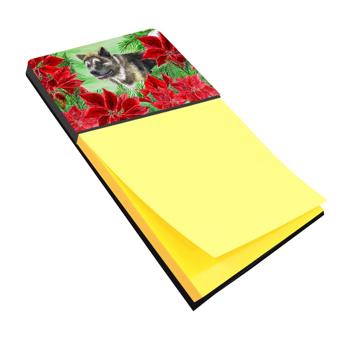 American Akita Poinsettas Watercolor Sticky Note Holder Refillable Dispenser Desk Accessory 3x3 Pad Gift