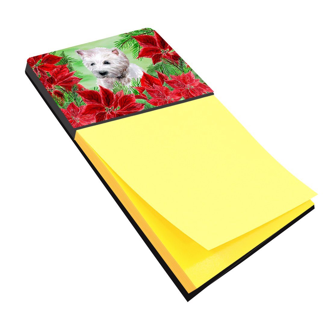Westie Poinsettas Watercolor Sticky Note Holder Refillable Dispenser Desk Accessory 3x3 Pad Gift