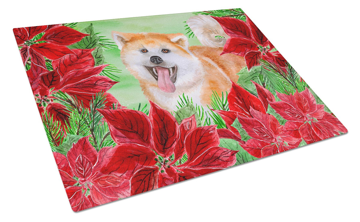 Akita Poinsettas Cutting Board Tempered Glass Kitchen Cutting Surface, Heat Resistant Chopping, Non-Slip Feet, Food Prep & Serving