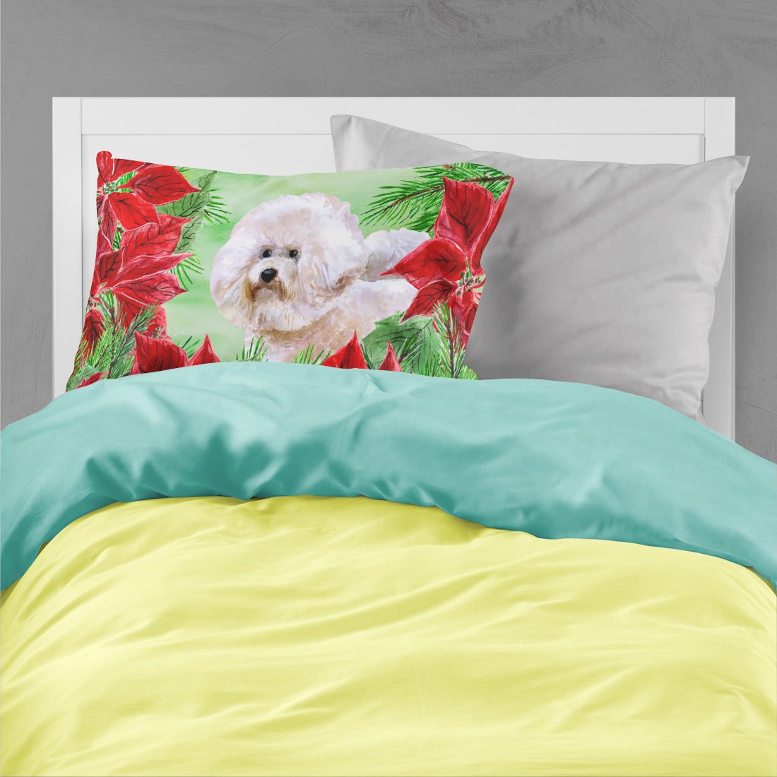 Bichon Frise #2 Poinsettas Standard Pillowcase Lightweight Super Soft Easy Care Decorative Artwork Pillowcase, Standard