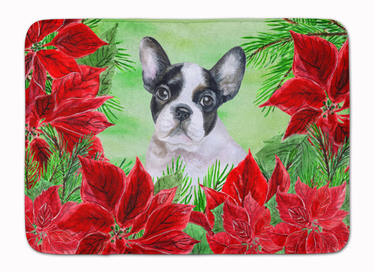 French Bulldog Black White Poinsettas Memory Foam Kitchen Mat Machine Washable Anti-Fatigue Cushion Comfort Bath or Kitchen Rug