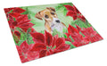Jack Russell Terrier #2 Poinsettas Cutting Board Tempered Glass Kitchen Cutting Surface, Heat Resistant Chopping, Non-Slip Feet, Food Prep & Serving