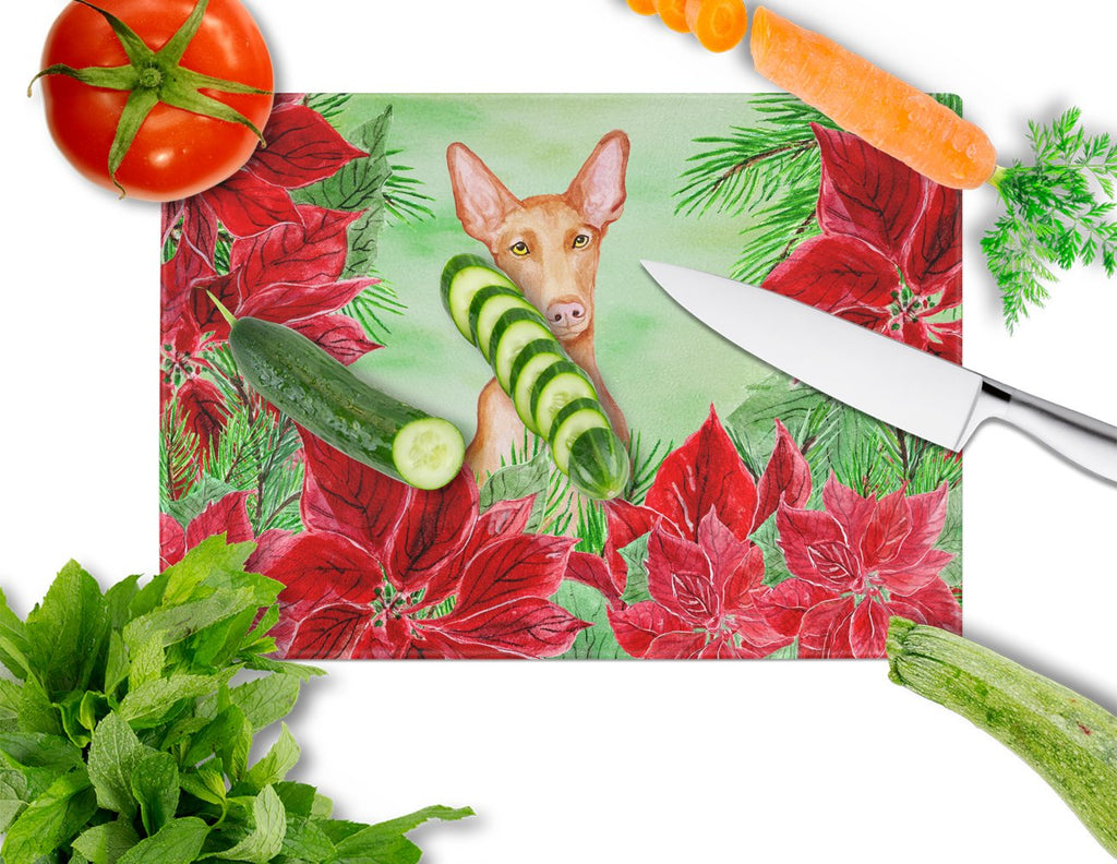 Pharaoh Hound Poinsettas Cutting Board Tempered Glass Kitchen Cutting Surface, Heat Resistant Chopping, Non-Slip Feet, Food Prep & Serving