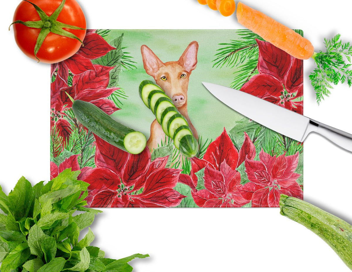 Pharaoh Hound Poinsettas Cutting Board Tempered Glass Kitchen Cutting Surface, Heat Resistant Chopping, Non-Slip Feet, Food Prep & Serving