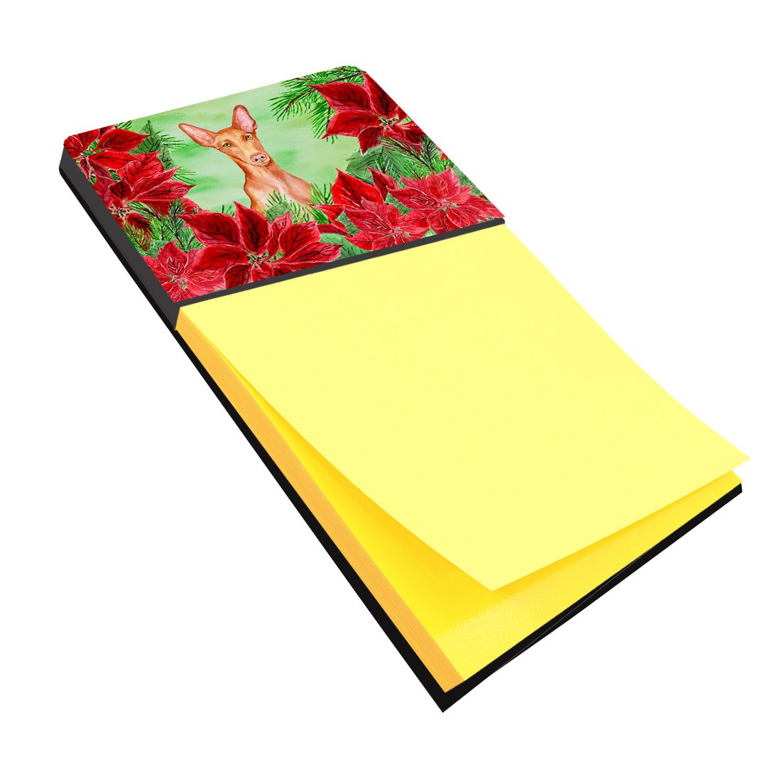Pharaoh Hound Poinsettas Watercolor Sticky Note Holder Refillable Dispenser Desk Accessory 3x3 Pad Gift