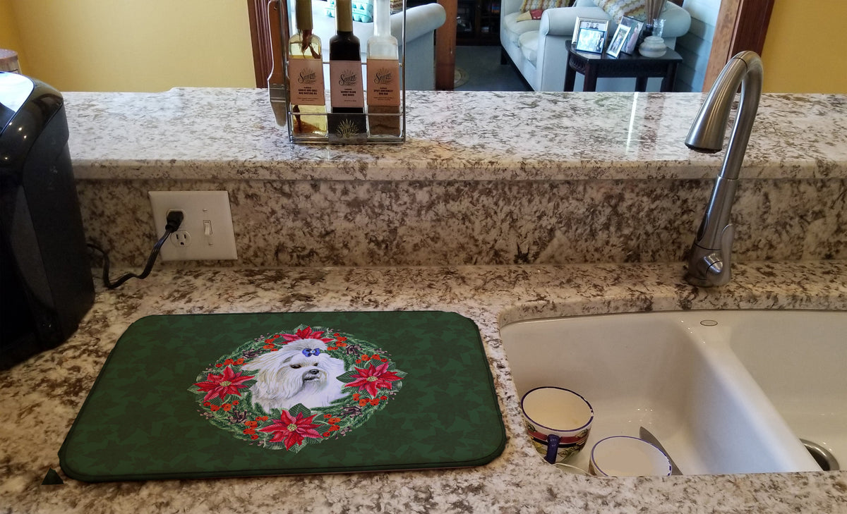 Maltese Poinsetta Wreath Dish Drying Mat Absorbent Dish Drying Mat Pad for Kitchen Counter Dish Drainer Mat for Countertop, 14 x 21", Multicolor
