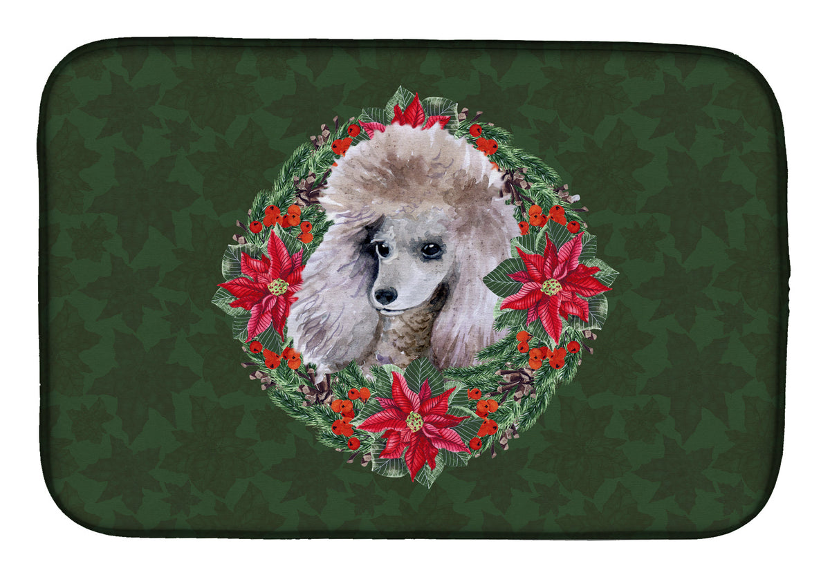 Poodle Poinsetta Wreath Dish Drying Mat Absorbent Dish Drying Mat Pad for Kitchen Counter Dish Drainer Mat for Countertop, 14 x 21", Multicolor