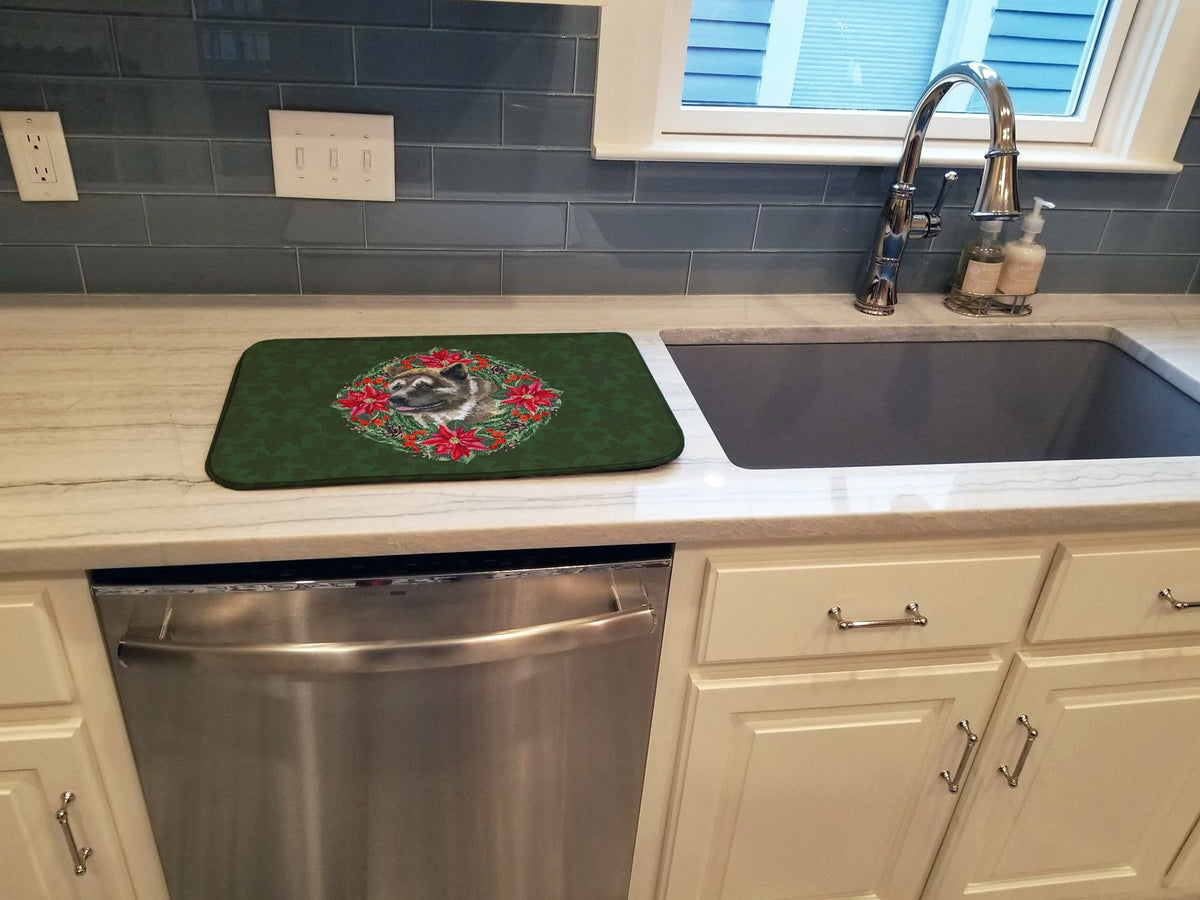 American Akita Poinsetta Wreath Dish Drying Mat Absorbent Dish Drying Mat Pad for Kitchen Counter Dish Drainer Mat for Countertop, 14 x 21", Multicolor