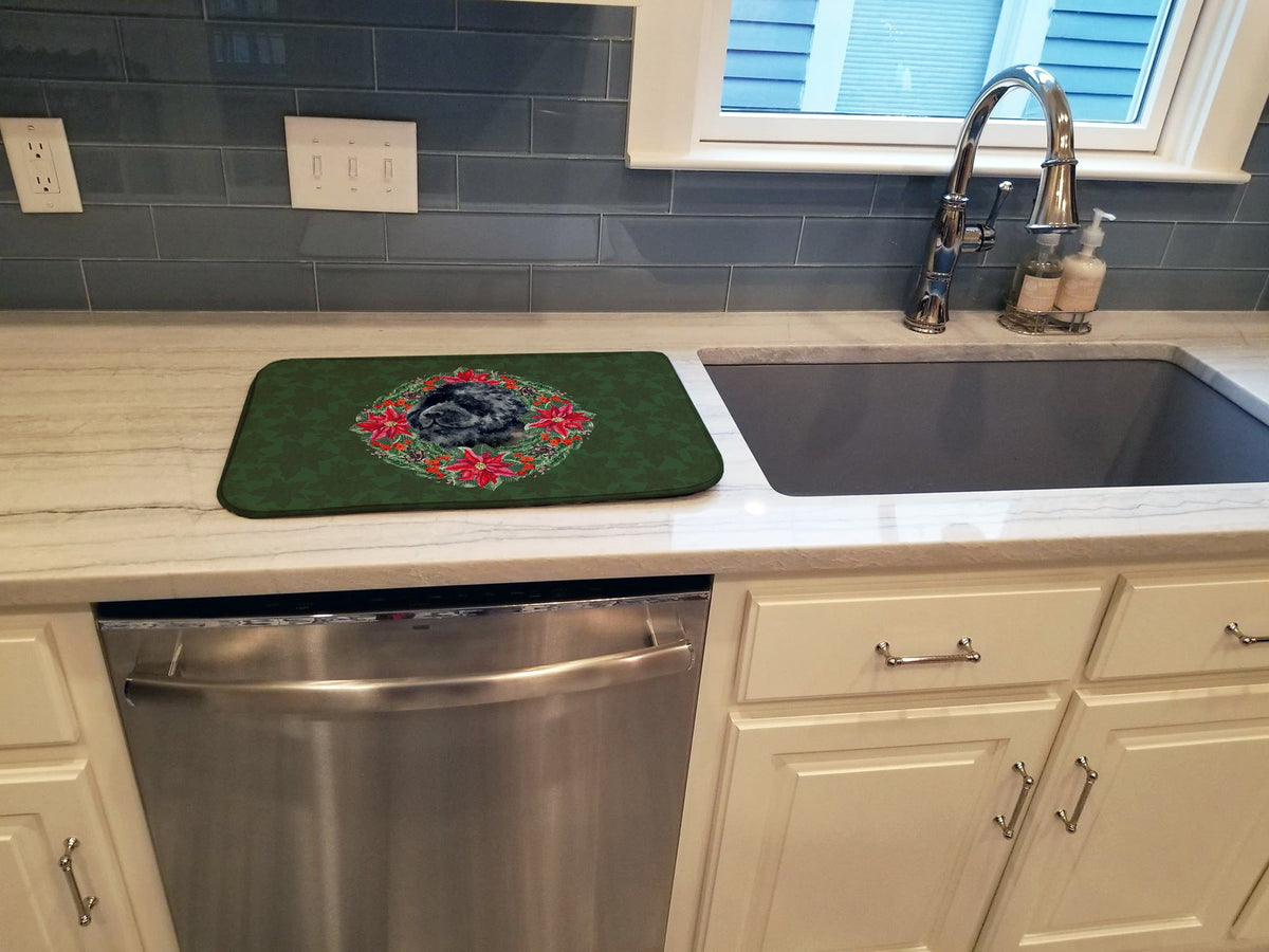 Newfoundland Poinsetta Wreath Dish Drying Mat Absorbent Dish Drying Mat Pad for Kitchen Counter Dish Drainer Mat for Countertop, 14 x 21", Multicolor