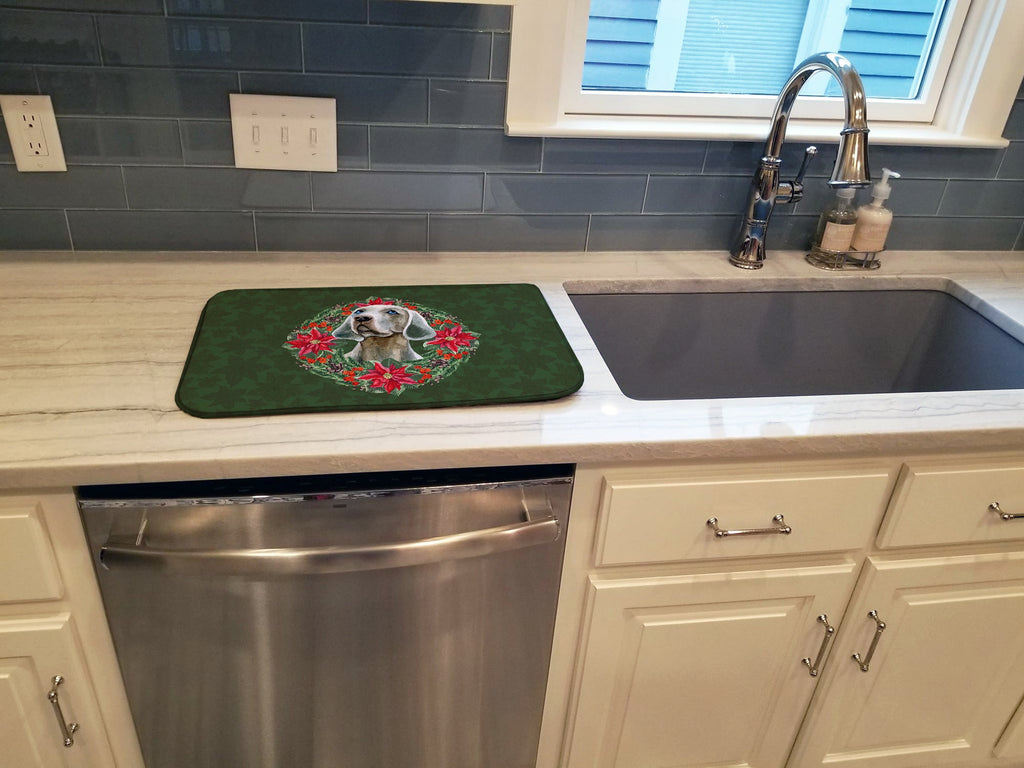Weimaraner Poinsetta Wreath Dish Drying Mat Absorbent Dish Drying Mat Pad for Kitchen Counter Dish Drainer Mat for Countertop, 14 x 21", Multicolor