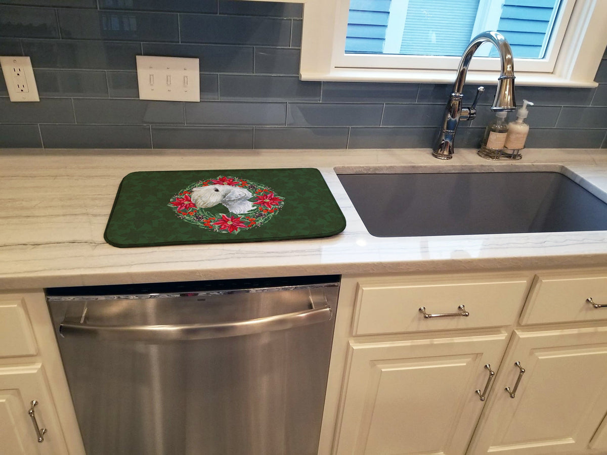 Sealyham Terrier Poinsetta Wreath Dish Drying Mat Absorbent Dish Drying Mat Pad for Kitchen Counter Dish Drainer Mat for Countertop, 14 x 21", Multicolor