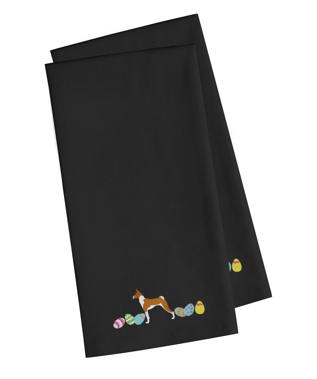 Basenji Easter Black Embroidered Towel Set of 2 Decorative Bathroom Guest Hand Towel for Hand, Face, Tea, Dishcloth, 19 X 25, Black