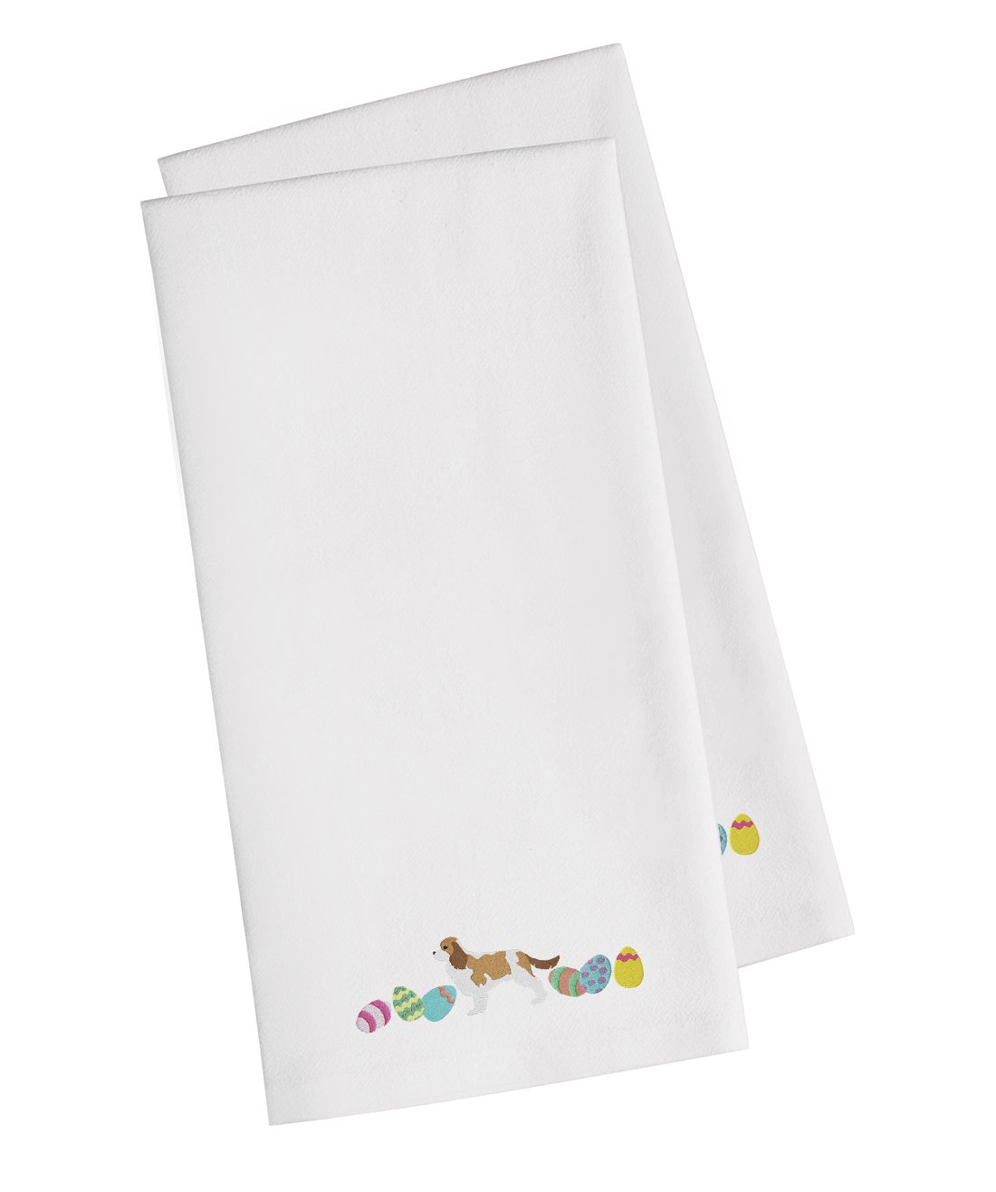 Cavalier Spaniel Easter White Embroidered Towel Set of 2 Decorative Bathroom Guest Hand Towel for Hand, Face, Tea, Dishcloth, 19 X 25, White