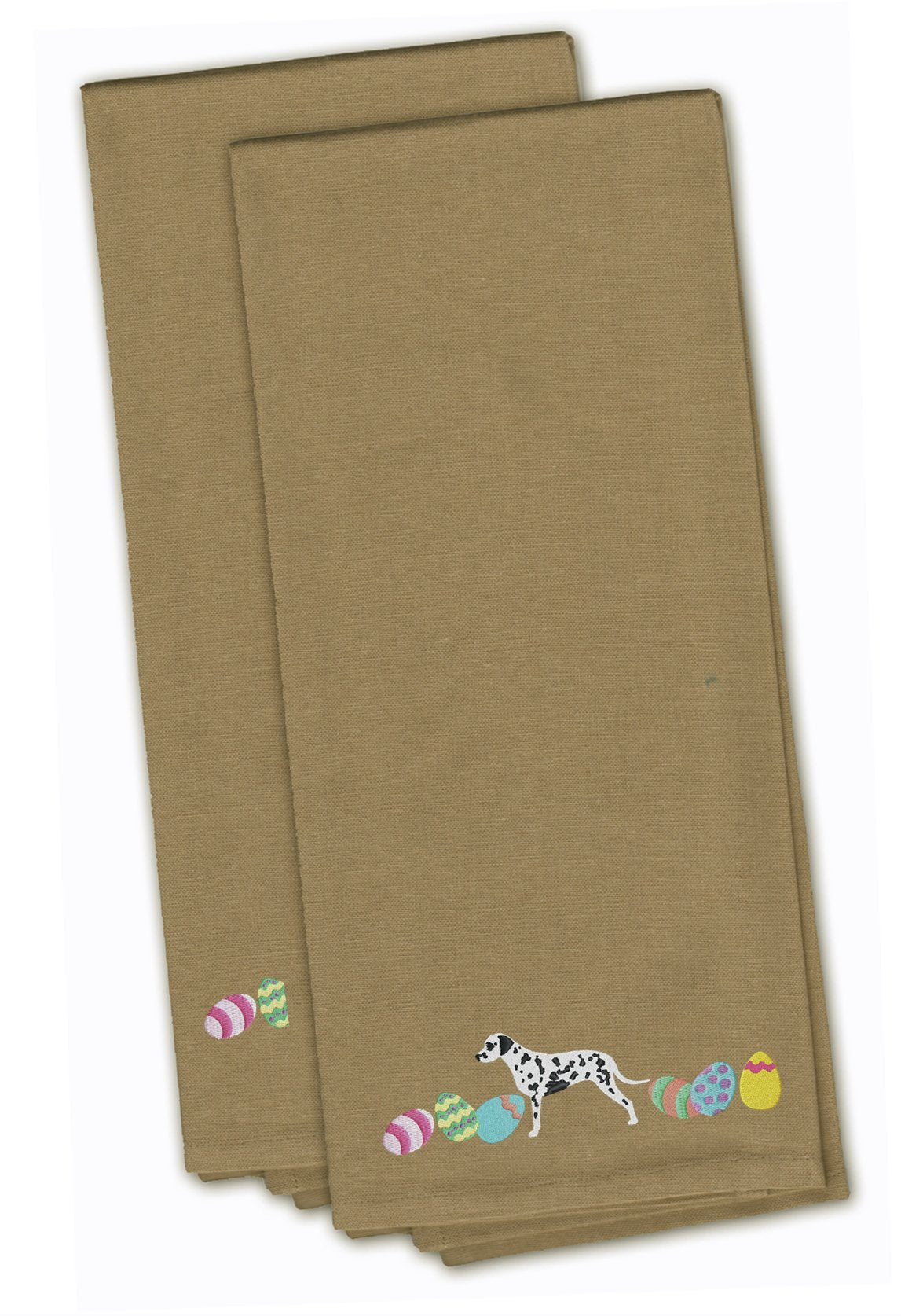 Dalmatian Easter Tan Embroidered Towel Set of 2 Decorative Bathroom Guest Hand Towel for Hand, Face, Tea, Dishcloth, 19 X 25, Tan