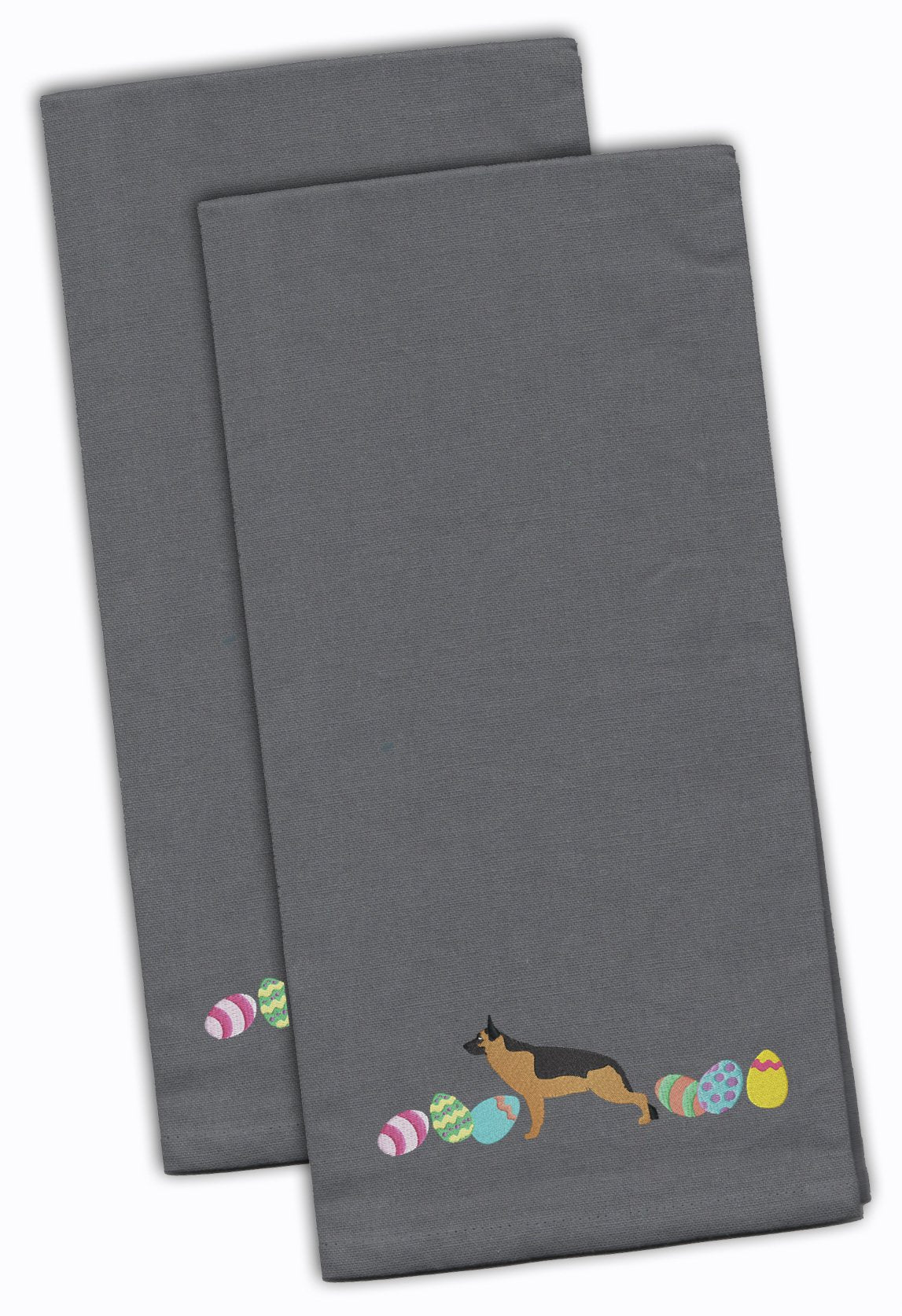 German Shepherd Easter Gray Embroidered Towel Set of 2