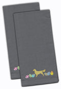 Golden Retriever Easter Gray Embroidered Towel Set of 2