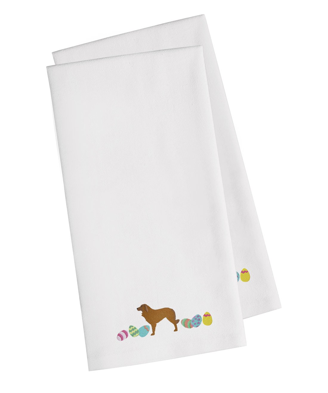 Estrela Mountain Dog Easter White Embroidered Towel Set of 2 Decorative Bathroom Guest Hand Towel for Hand, Face, Tea, Dishcloth, 19 X 25, White