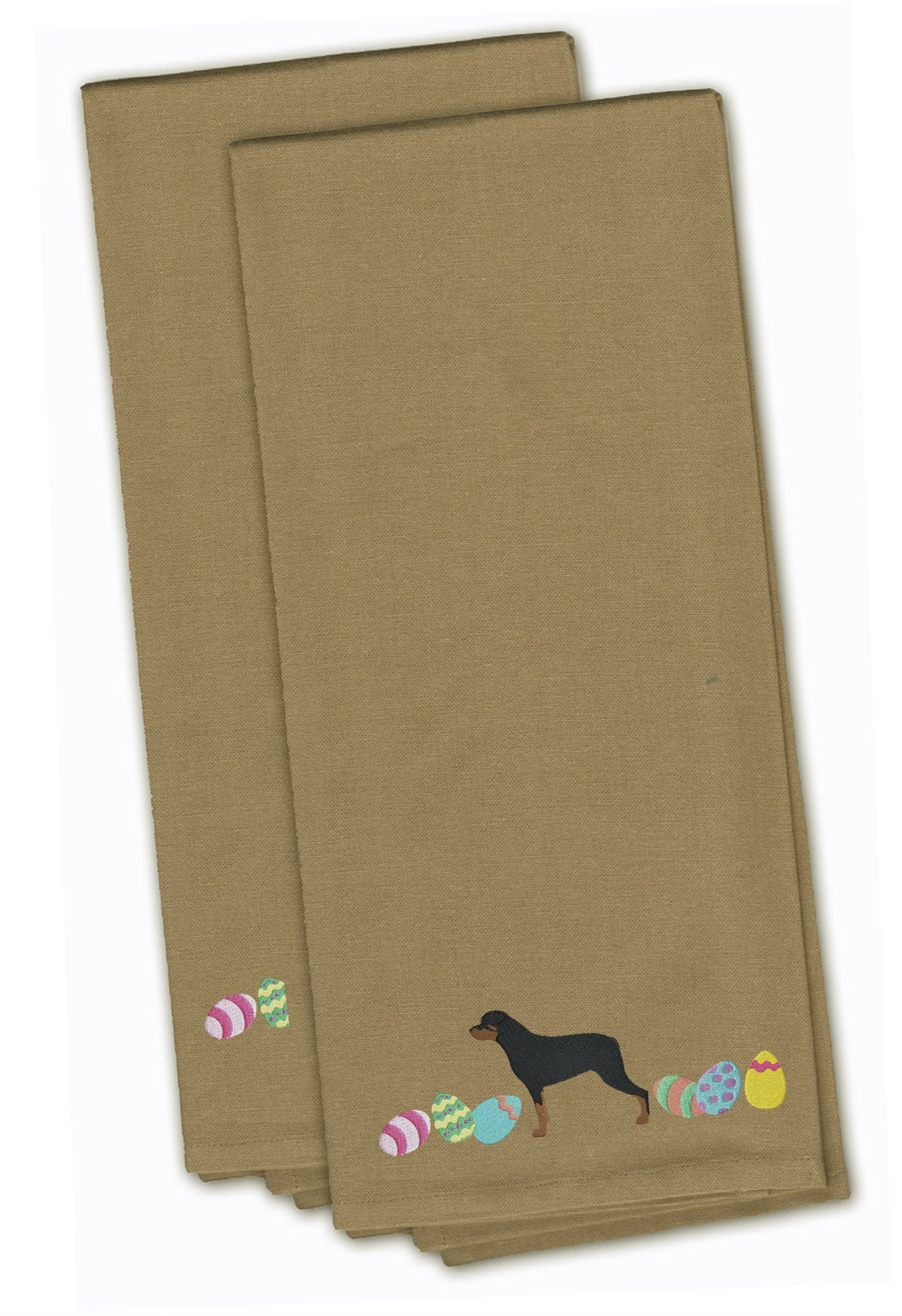 Rottweiler Easter Tan Embroidered Towel Set of 2 Decorative Bathroom Guest Hand Towel for Hand, Face, Tea, Dishcloth, 19 X 25, Tan