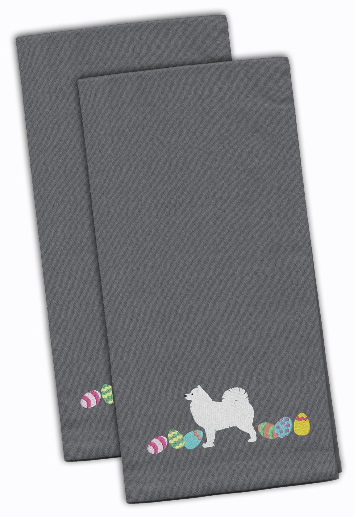 Samoyed Easter Gray Embroidered Towel Set of 2