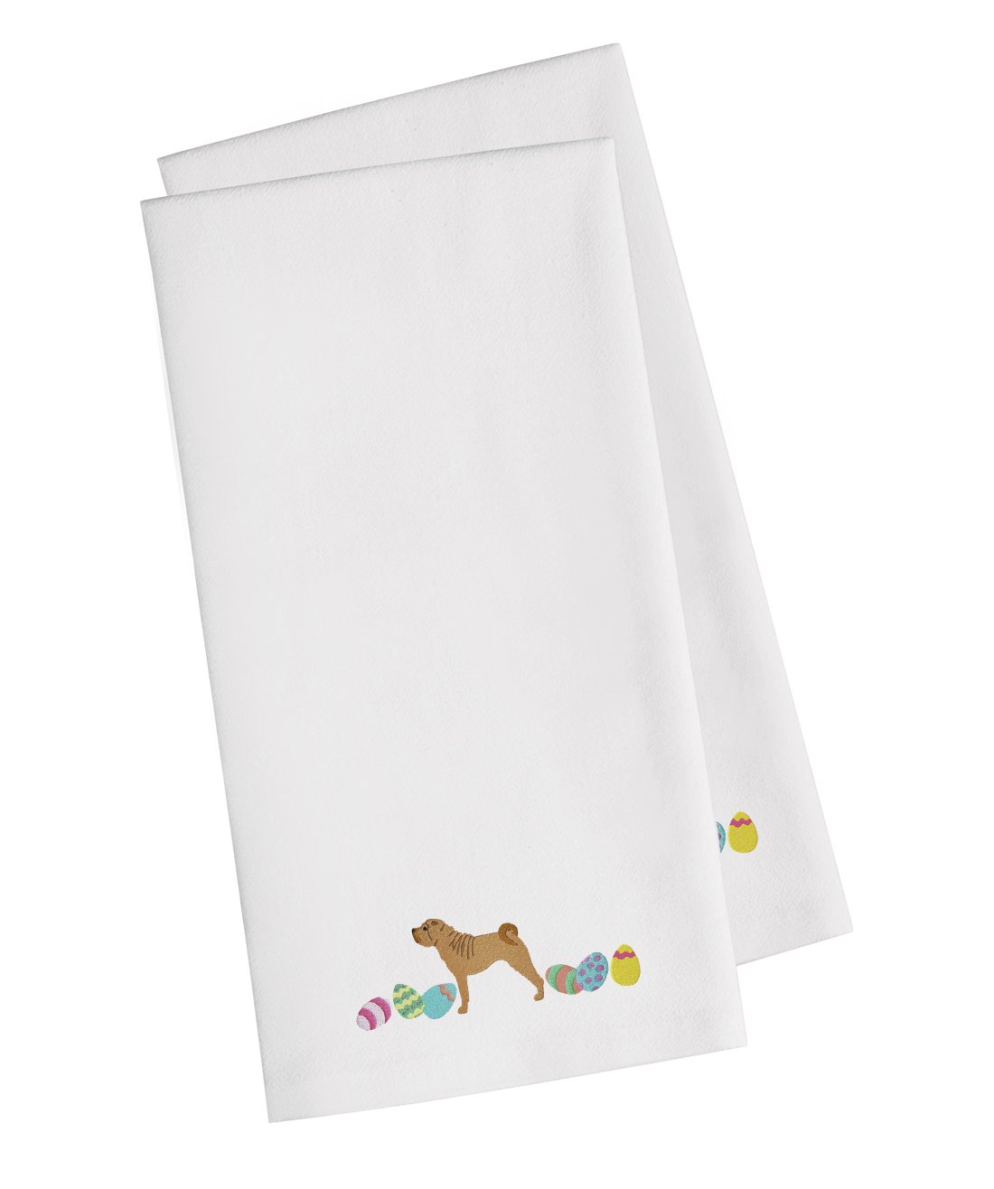 Shar Pei Easter White Embroidered Towel Set of 2 Decorative Bathroom Guest Hand Towel for Hand, Face, Tea, Dishcloth, 19 X 25, White