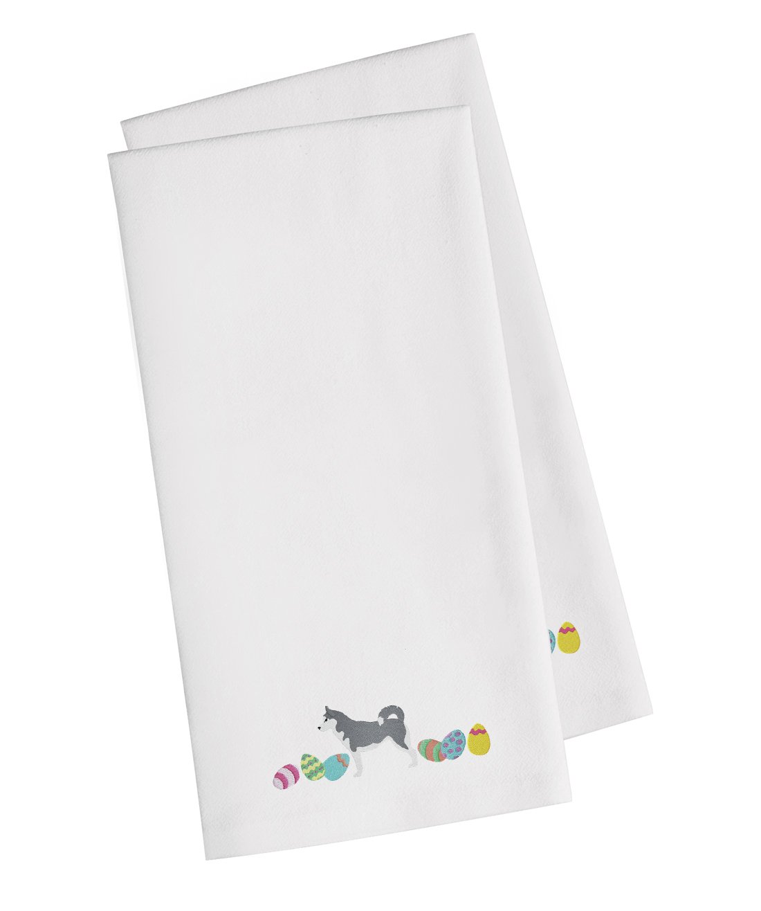 Siberian Husky Easter White Embroidered Towel Set of 2 Decorative Bathroom Guest Hand Towel for Hand, Face, Tea, Dishcloth, 19 X 25, White