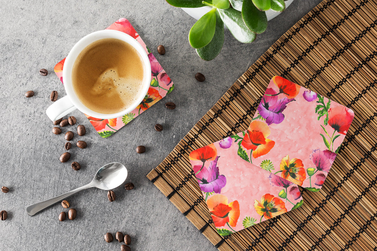 Poppy Flowers Foam Coasters Set of 4 Cup Coasters for Indoor Outdoor, Tabletop Protection, Anti Slip, Mouse pad Material
