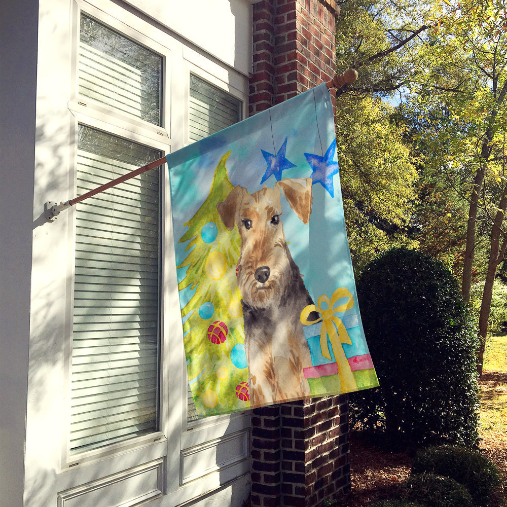 Christmas Tree Welsh Terrier House Flag 28x40 Porch Sleeve Pole Decorative Outside Yard Banner Artwork Wall Hanging, Polyester