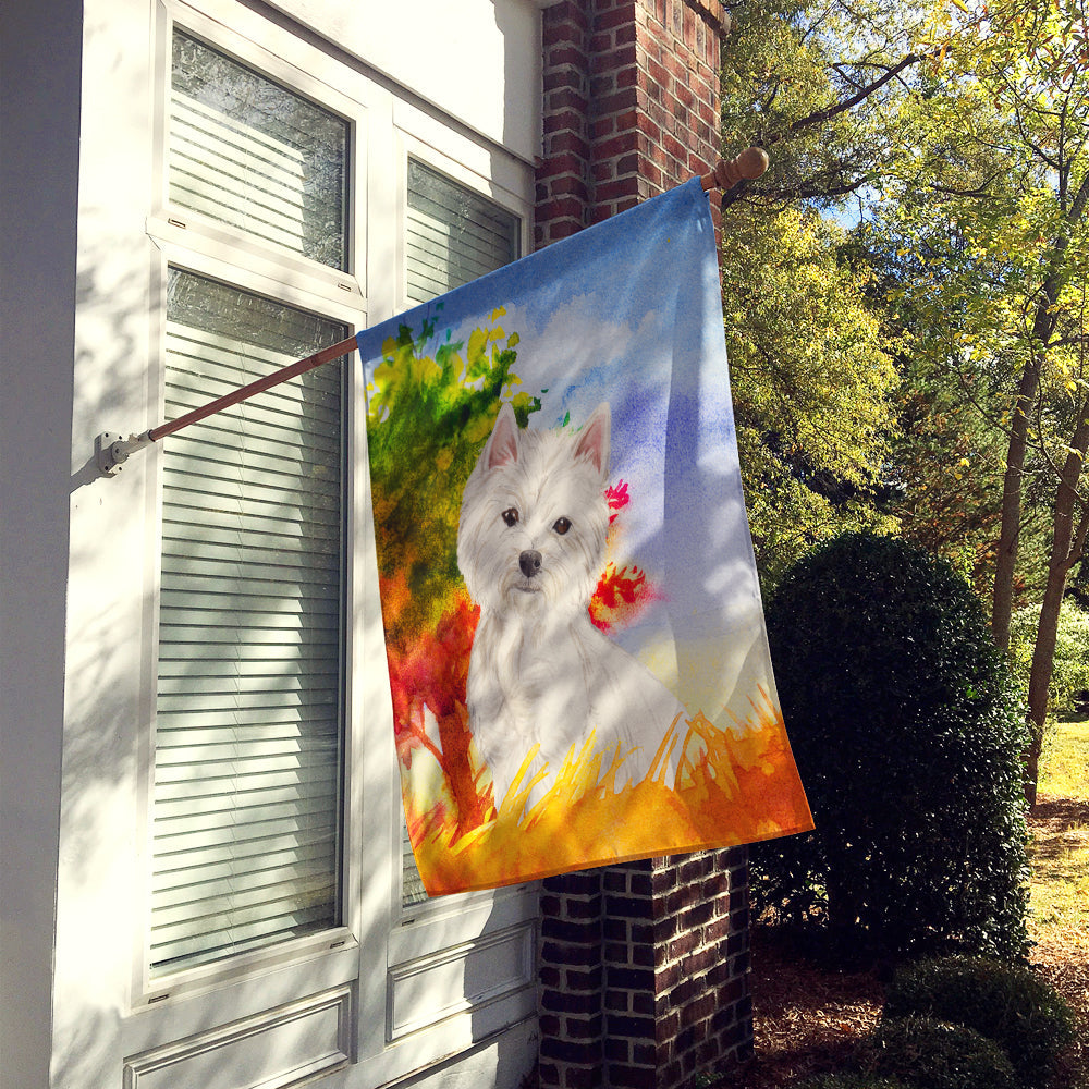 Fall Westie House Flag 28x40 Porch Sleeve Pole Decorative Outside Yard Banner Artwork Wall Hanging, Polyester