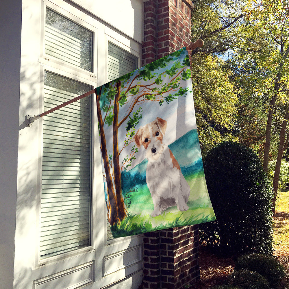 Under the Tree Jack Russell Terrier House Flag 28x40 Porch Sleeve Pole Decorative Outside Yard Banner Artwork Wall Hanging, Polyester
