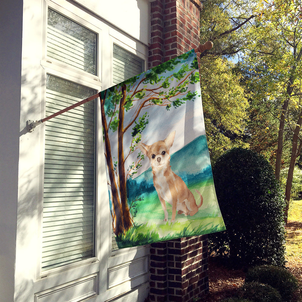 Under the Tree Chihuahua House Flag 28x40 Porch Sleeve Pole Decorative Outside Yard Banner Artwork Wall Hanging, Polyester
