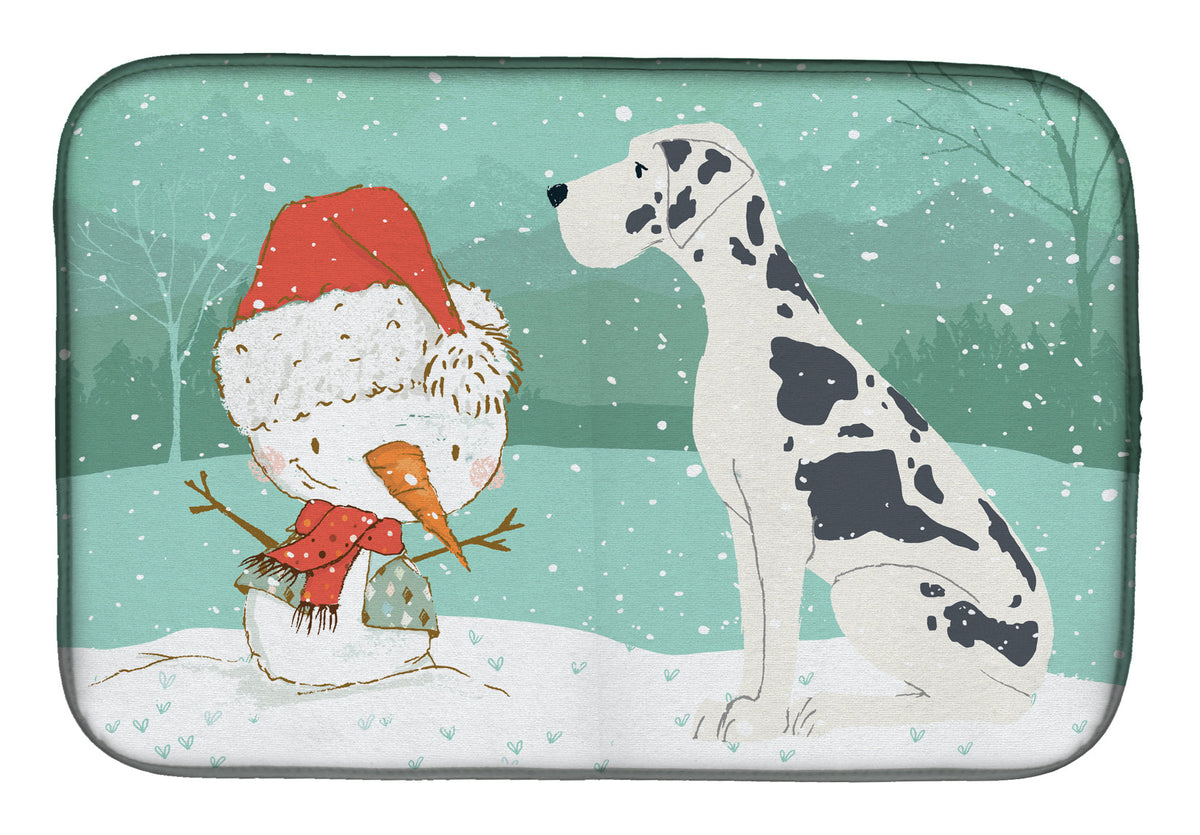Harlequin Great Dane Snowman Christmas Dish Drying Mat Absorbent Dish Drying Mat Pad for Kitchen Counter Dish Drainer Mat for Countertop, 14 x 21", Multicolor
