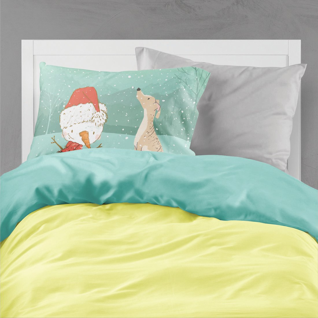 Brindle Greyhound Snowman Christmas Standard Pillowcase Lightweight Super Soft Easy Care Decorative Artwork Pillowcase, Standard
