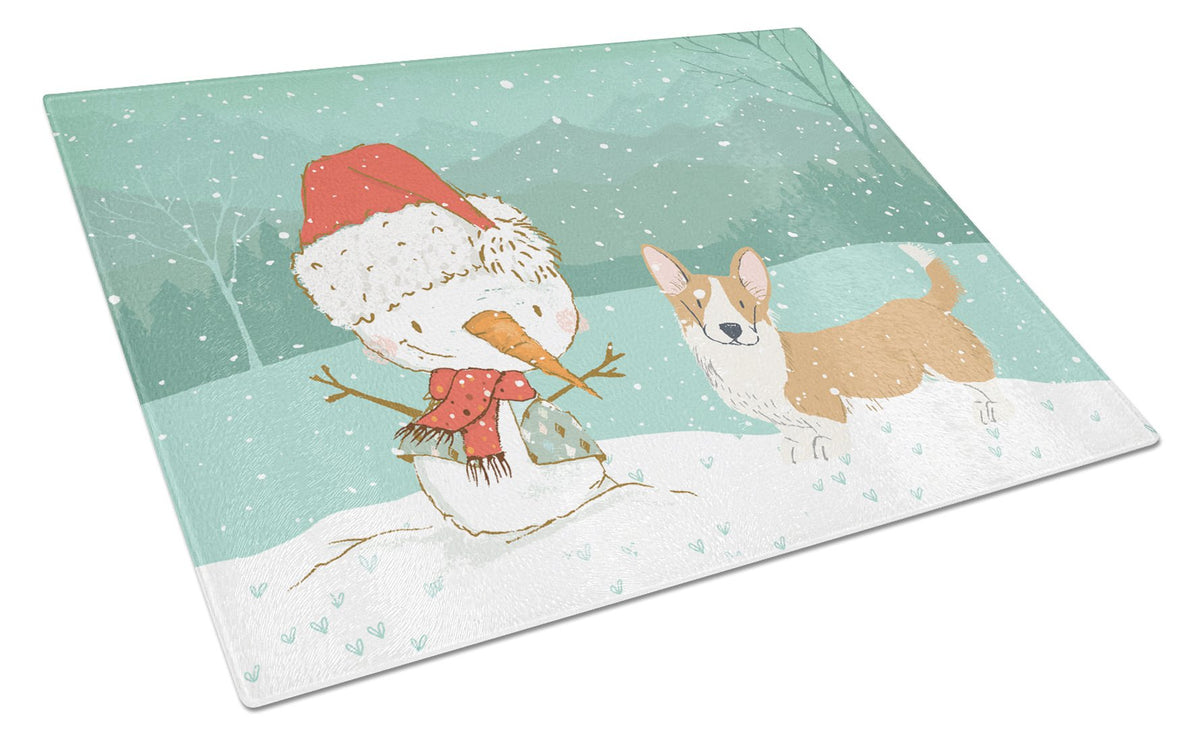 Cardigan Corgi Snowman Christmas Cutting Board Tempered Glass Kitchen Cutting Surface, Heat Resistant Chopping, Non-Slip Feet, Food Prep & Serving