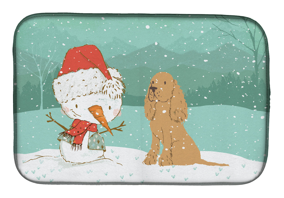 Tan Spaniel Snowman Christmas Dish Drying Mat Absorbent Dish Drying Mat Pad for Kitchen Counter Dish Drainer Mat for Countertop, 14 x 21", Multicolor