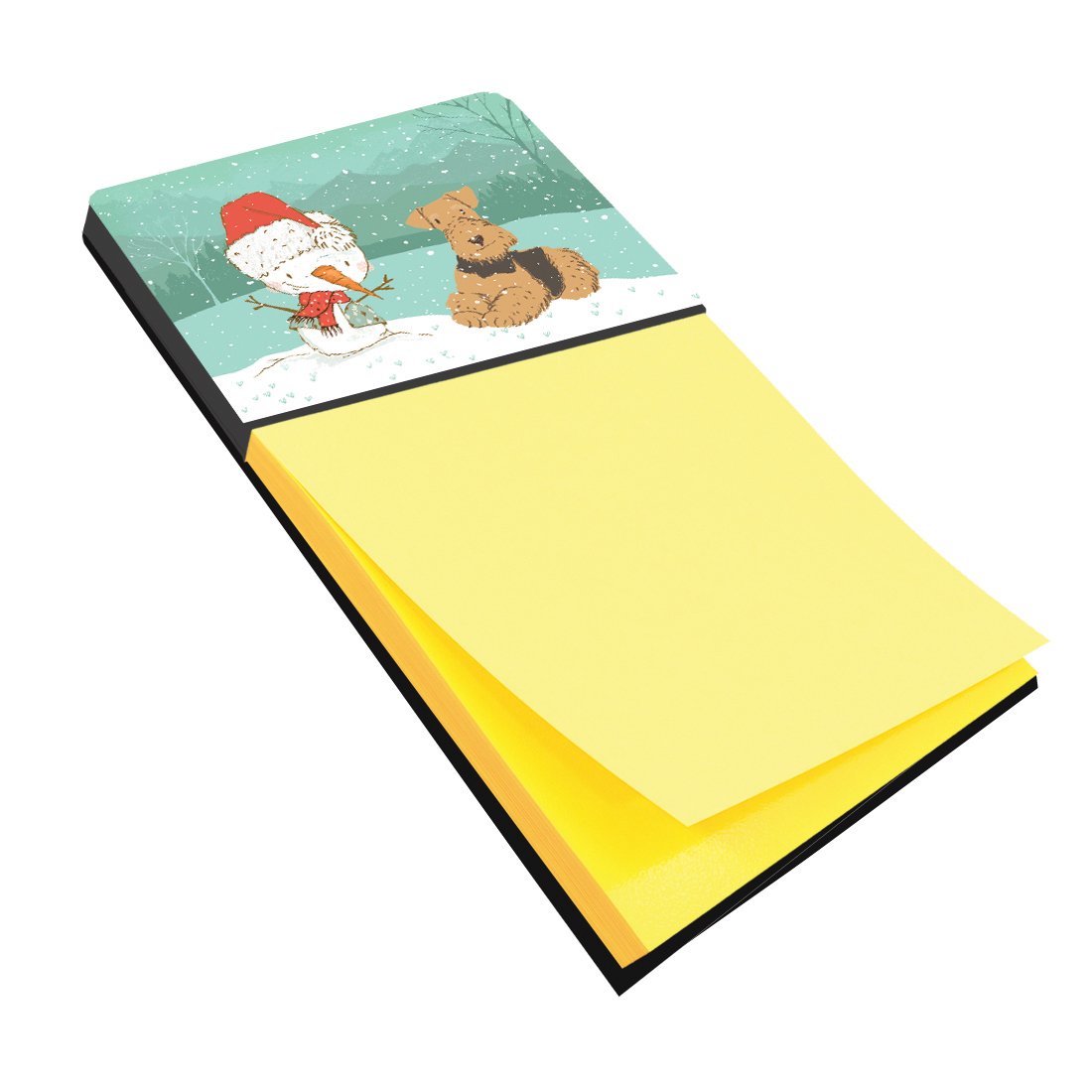 Airedale Terrier Snowman Christmas Watercolor Sticky Note Holder Refillable Dispenser Desk Accessory 3x3 Pad Gift
