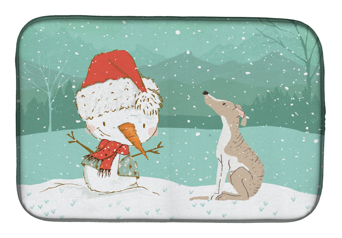 Whippet Snowman Christmas Dish Drying Mat Absorbent Dish Drying Mat Pad for Kitchen Counter Dish Drainer Mat for Countertop, 14 x 21", Multicolor