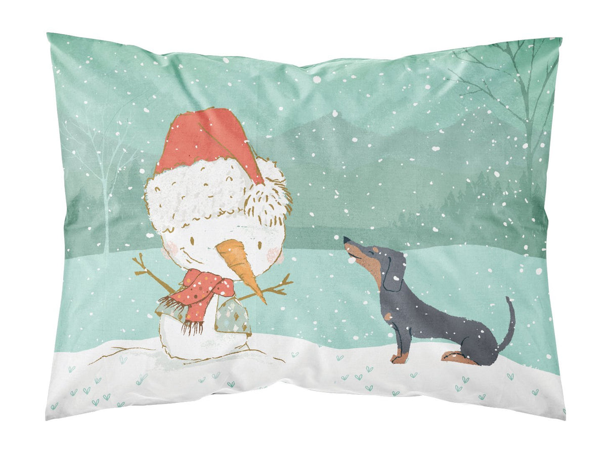 Black Tan Dachshund Snowman Christmas Standard Pillowcase Lightweight Super Soft Easy Care Decorative Artwork Pillowcase, Standard