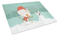 Piebald French Bulldog Snowman Christmas Cutting Board Tempered Glass Kitchen Cutting Surface, Heat Resistant Chopping, Non-Slip Feet, Food Prep & Serving