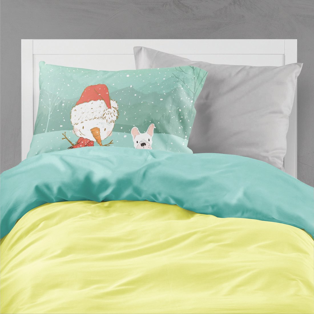 White French Bulldog Snowman Christmas Standard Pillowcase Lightweight Super Soft Easy Care Decorative Artwork Pillowcase, Standard