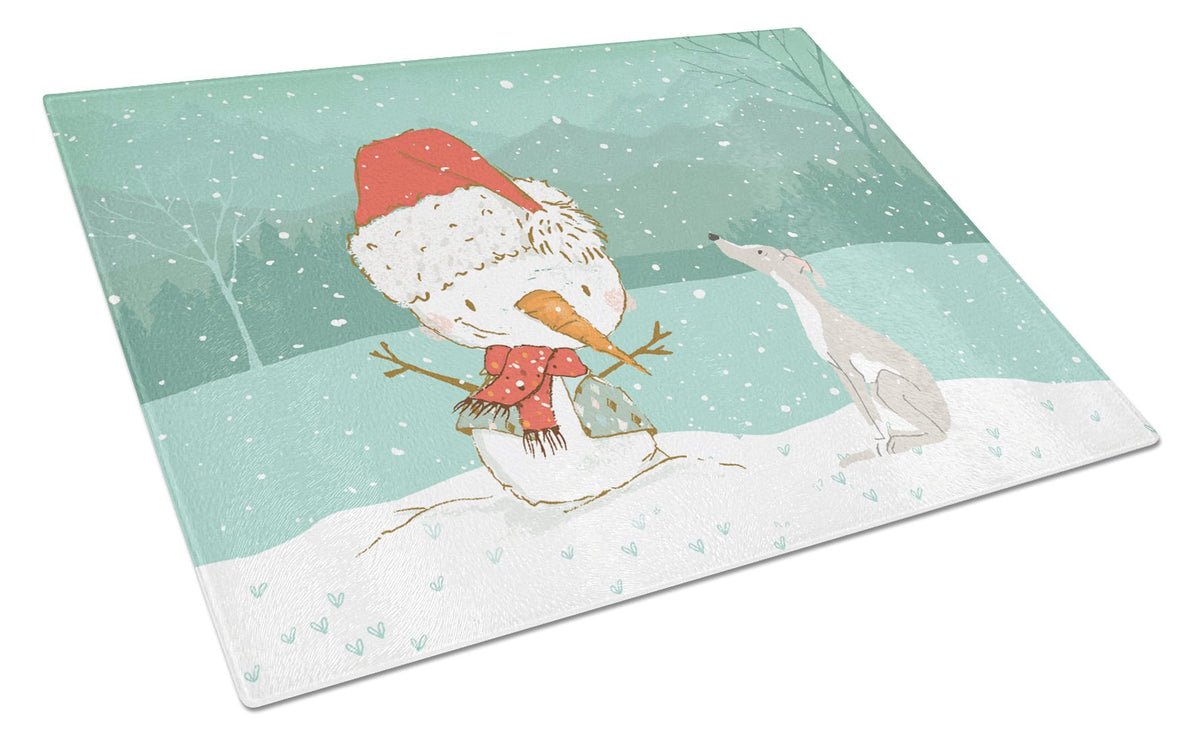 Italian Greyhound Snowman Christmas Cutting Board Tempered Glass Kitchen Cutting Surface, Heat Resistant Chopping, Non-Slip Feet, Food Prep & Serving
