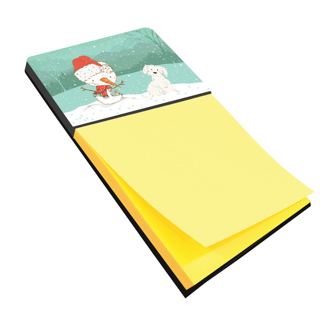 Maltese Snowman Christmas Watercolor Sticky Note Holder Refillable Dispenser Desk Accessory 3x3 Pad Gift