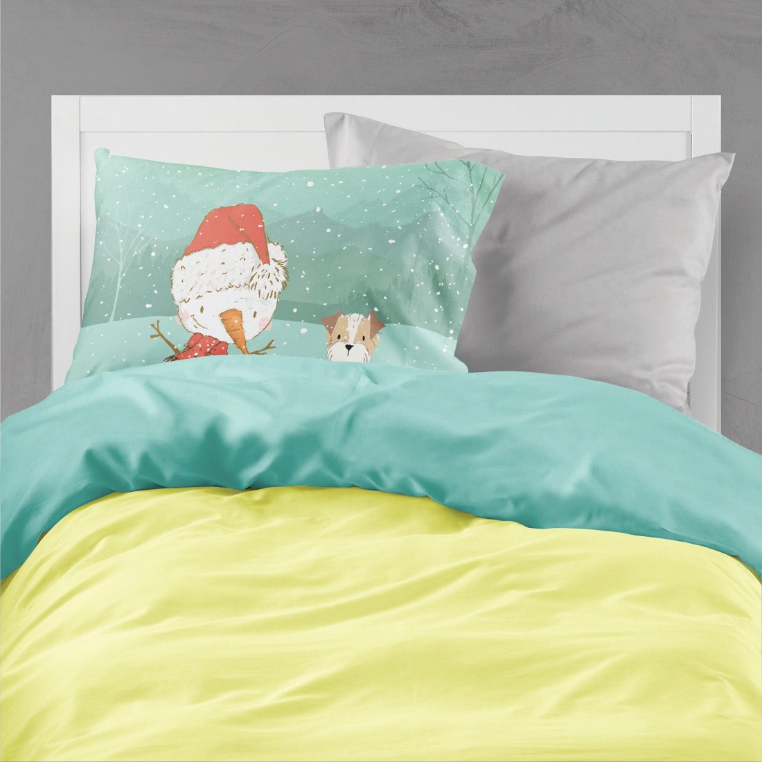 Brown and White Terrier Snowman Christmas Standard Pillowcase Lightweight Super Soft Easy Care Decorative Artwork Pillowcase, Standard
