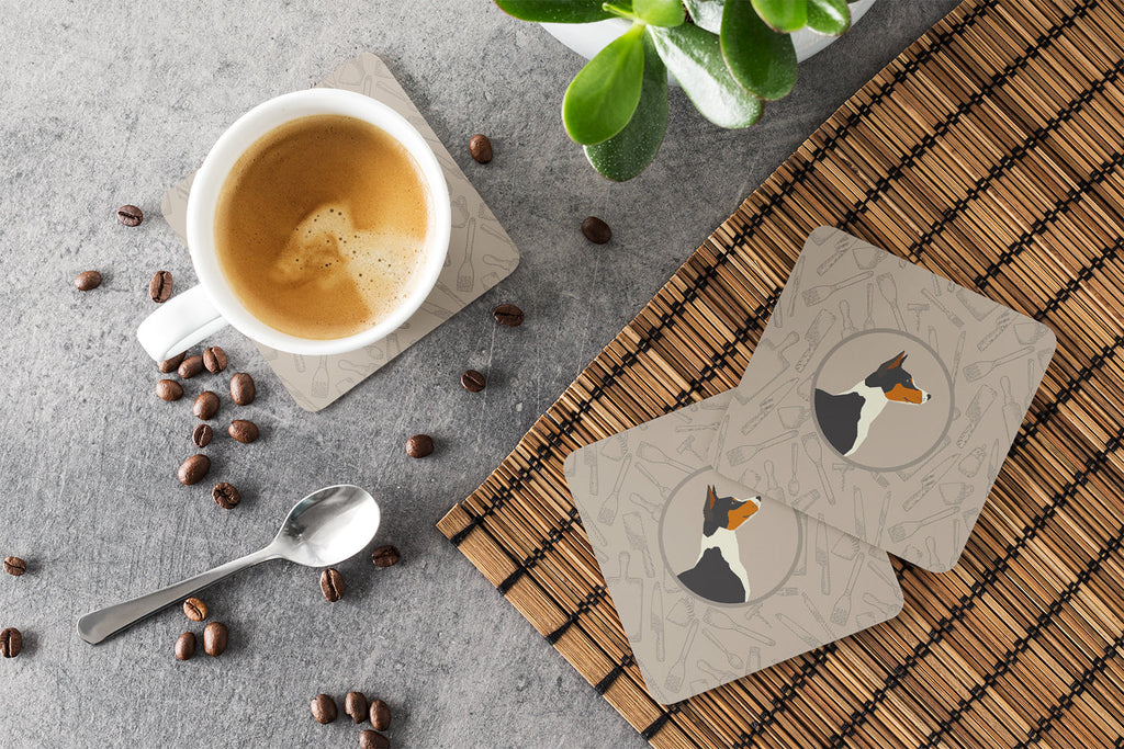 Basenji In the Kitchen Foam Coasters Set of 4 Cup Coasters for Indoor Outdoor, Tabletop Protection, Anti Slip, Mouse pad Material