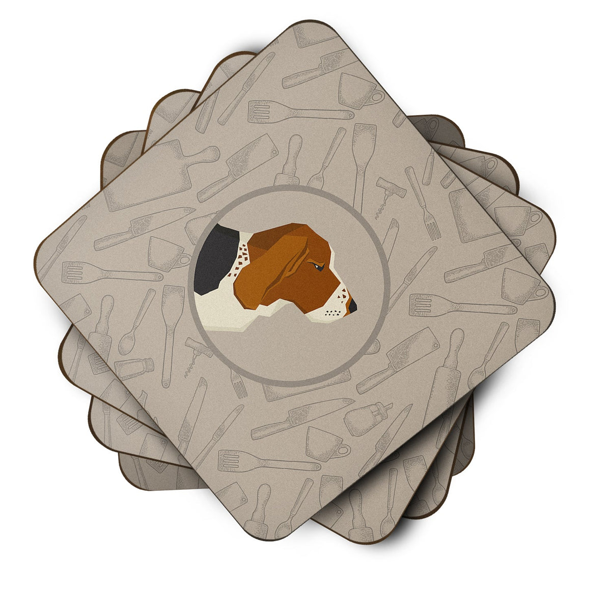 Basset Hound In the Kitchen Foam Coasters Set of 4 Cup Coasters for Indoor Outdoor, Tabletop Protection, Anti Slip, Mouse pad Material