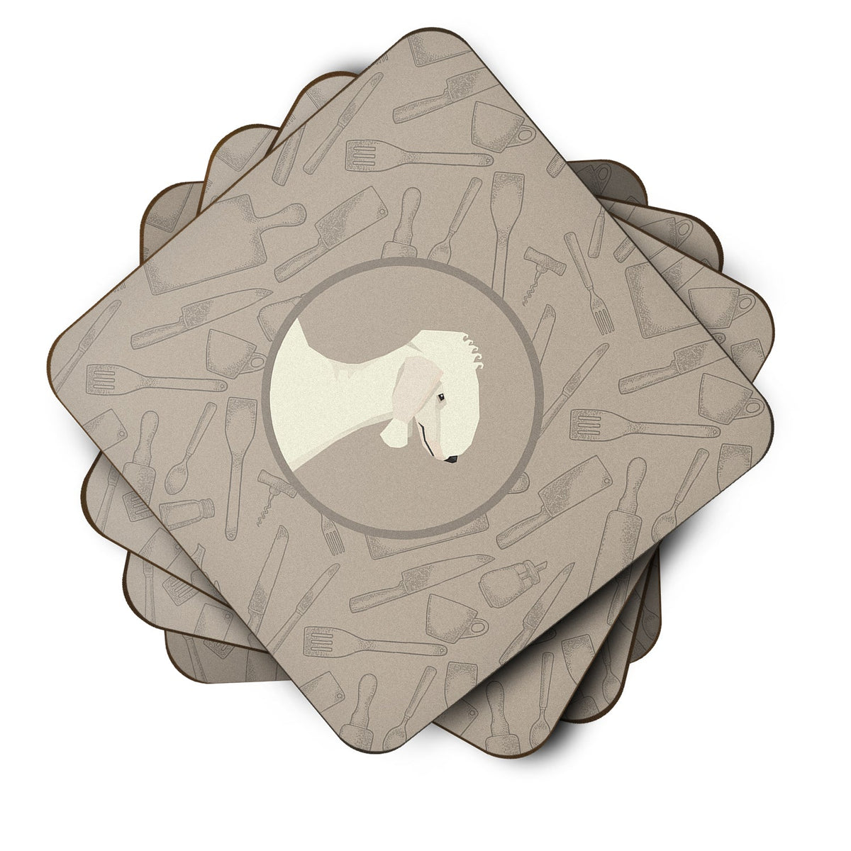 Bedlington Terrier In the Kitchen Foam Coasters Set of 4 Cup Coasters for Indoor Outdoor, Tabletop Protection, Anti Slip, Mouse pad Material