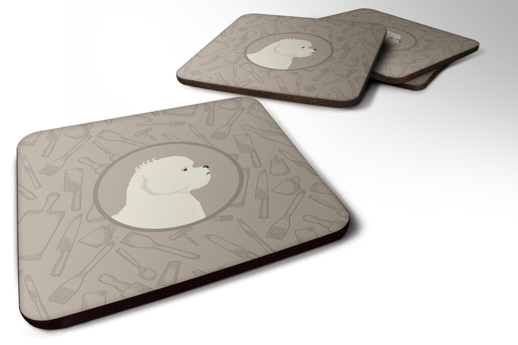 Bichon Frise In the Kitchen Foam Coasters Set of 4 Cup Coasters for Indoor Outdoor, Tabletop Protection, Anti Slip, Mouse pad Material