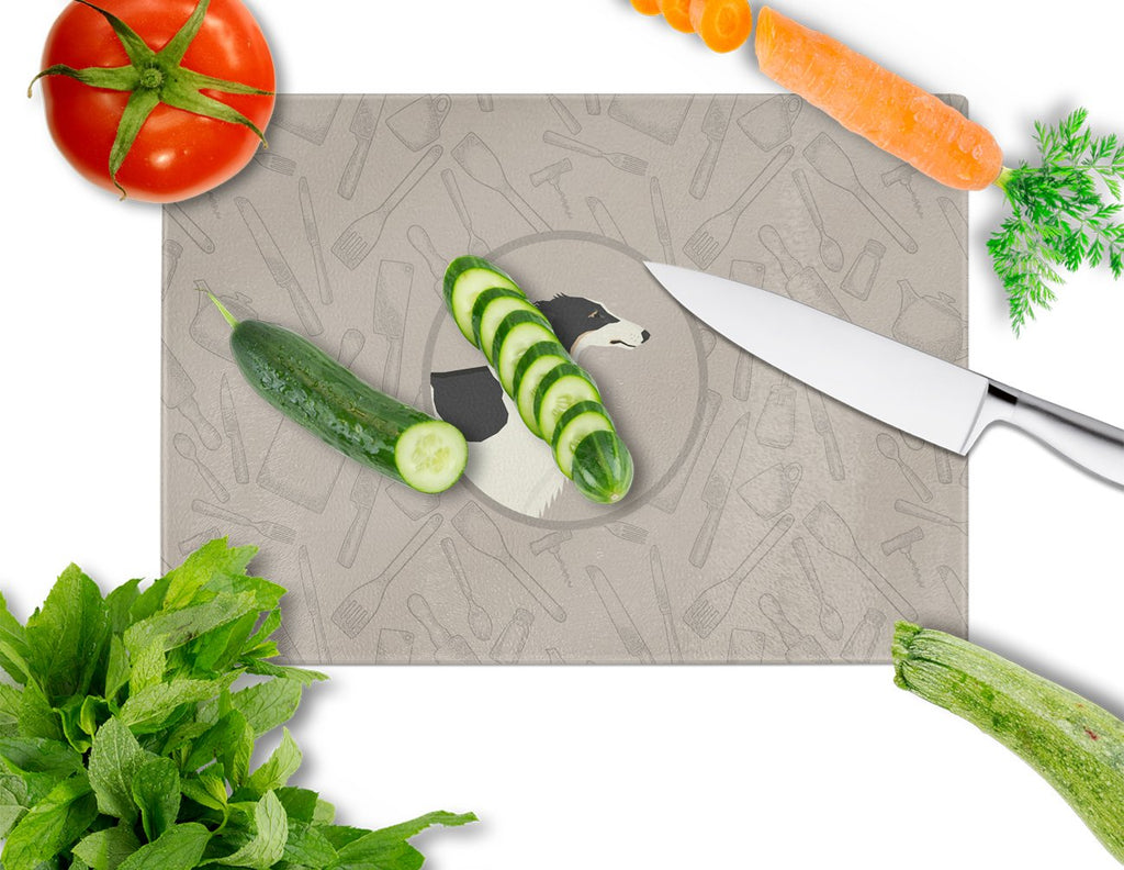 Borzoi In the Kitchen Cutting Board Tempered Glass Kitchen Cutting Surface, Heat Resistant Chopping, Non-Slip Feet, Food Prep & Serving